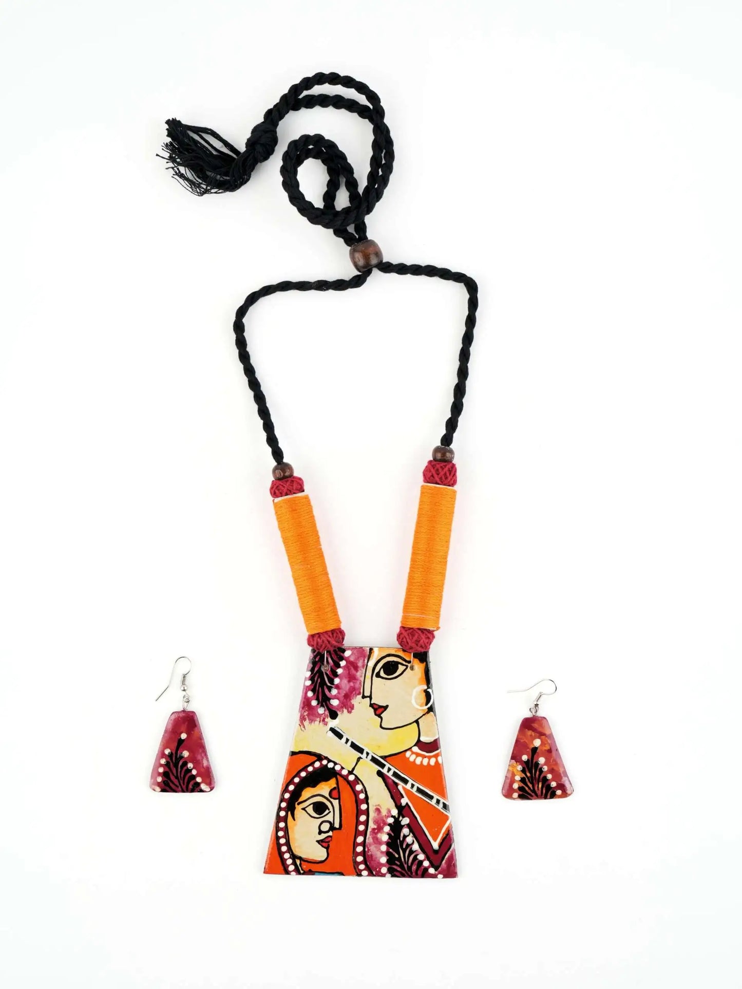 Two Girl Ceramic Handmade Nacklace With Earrings