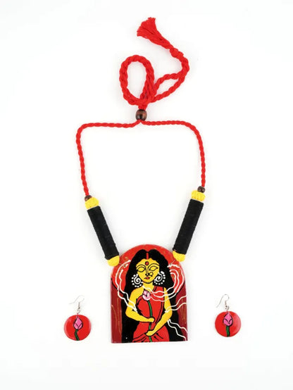 Girl Ceramic Handmade Nacklace With Earrings