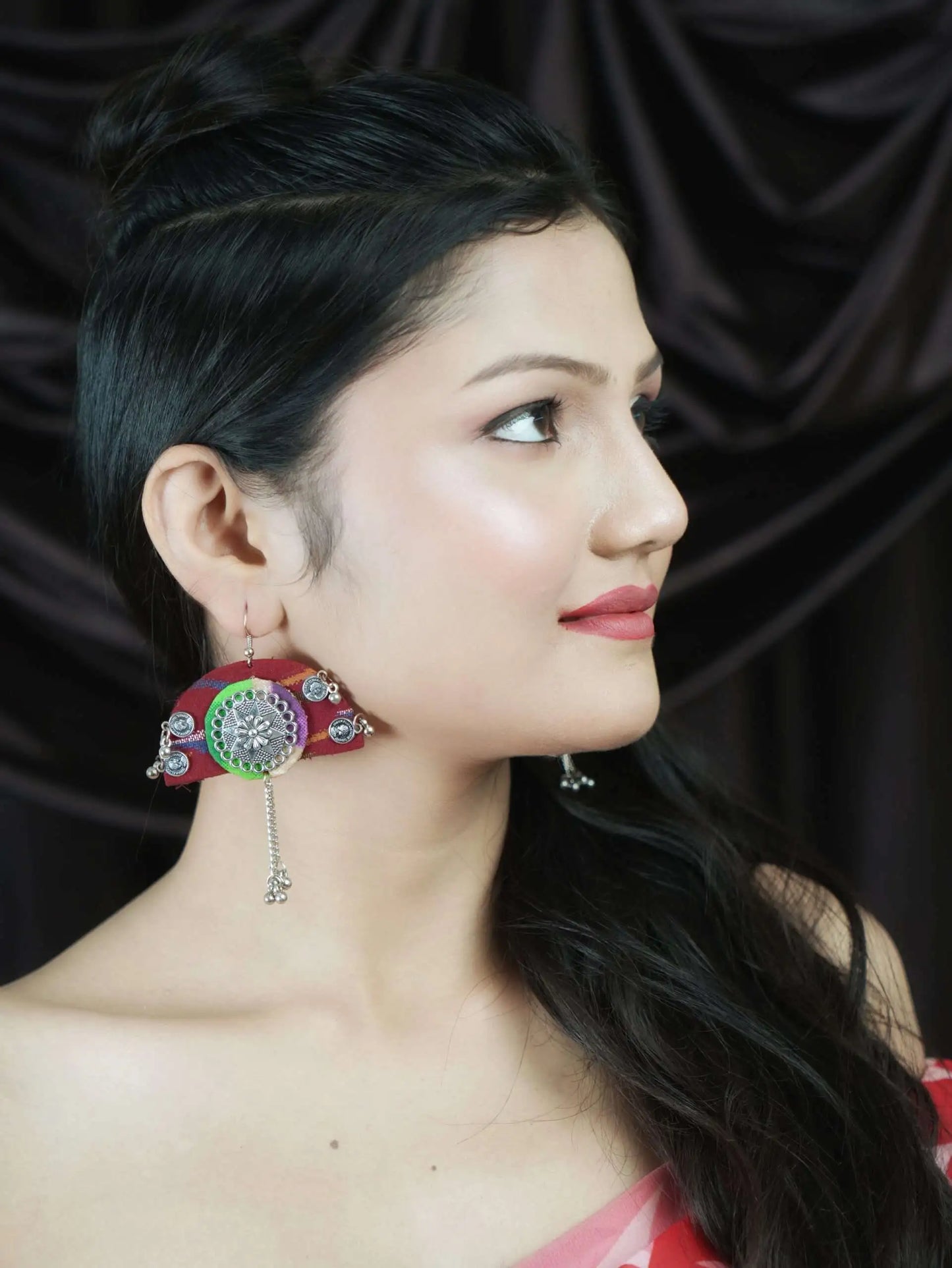 Red Half Round Handmade Earrings