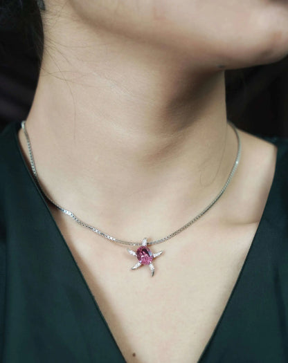 Silver Turtle Purple Chian Pendant