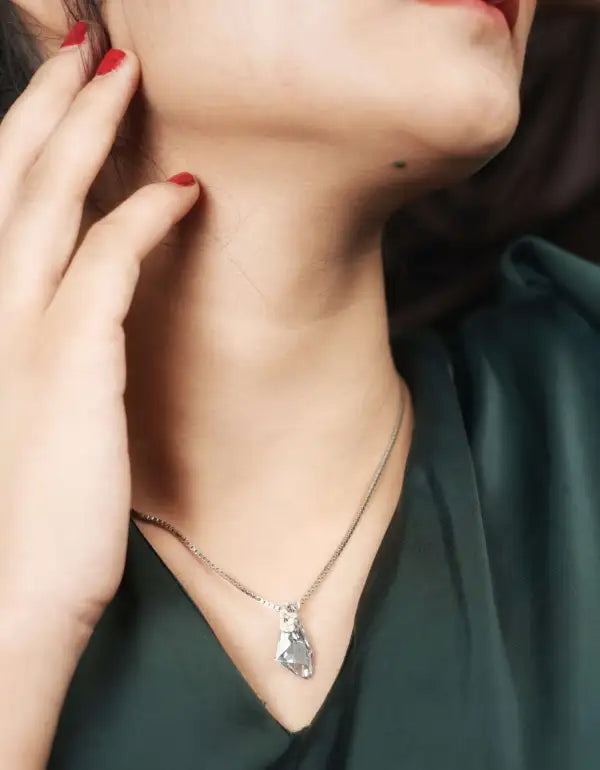 Silver Diamond Stone Chain Pendant