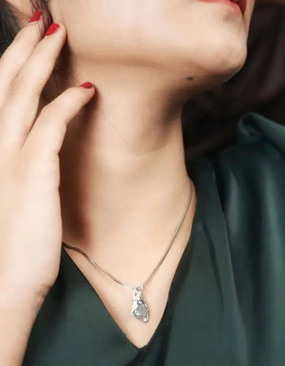 Silver Diamond Stone Chain Pendant
