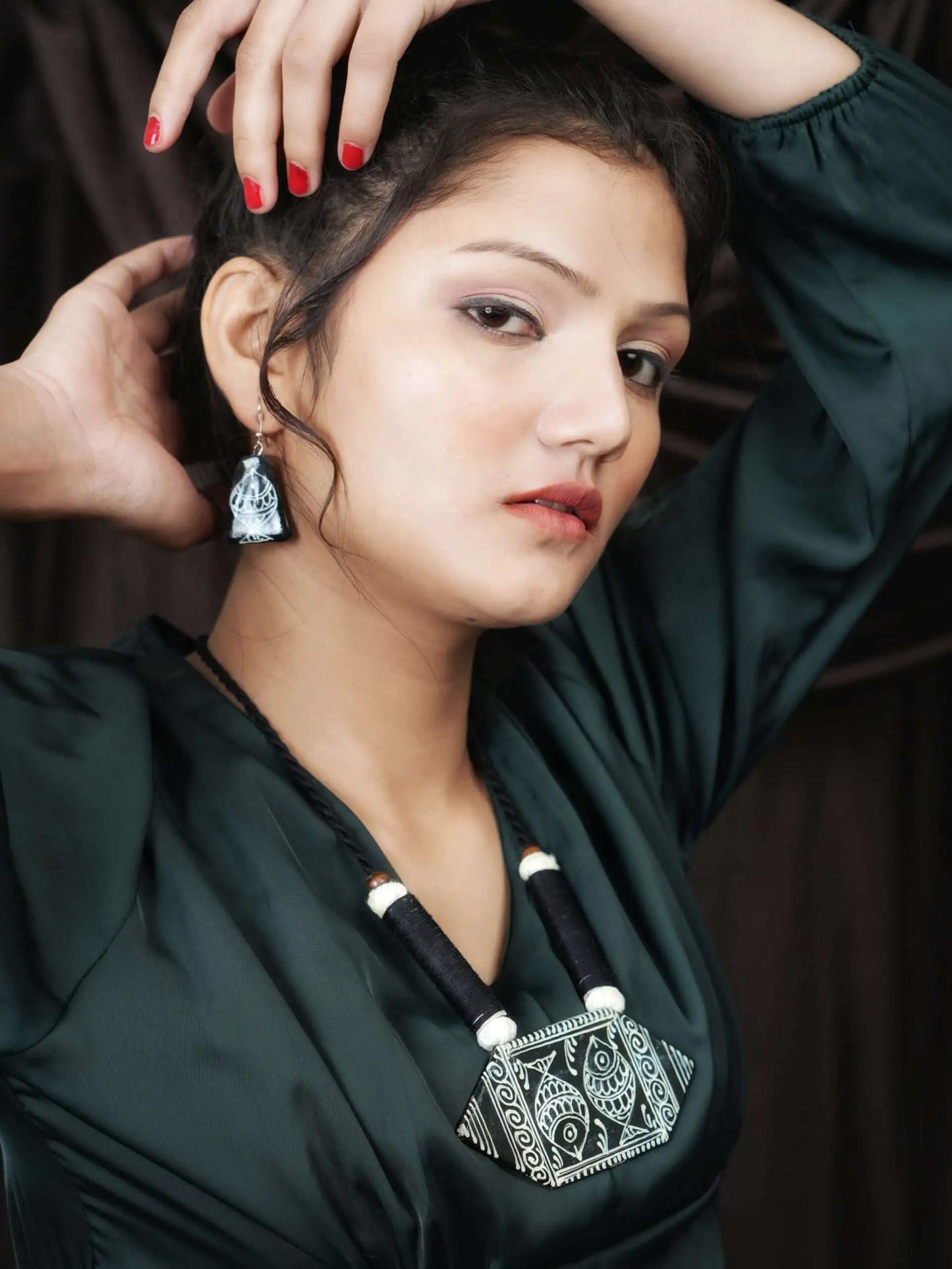 Two Fish Ceramic Handmade Nacklace & Earrings