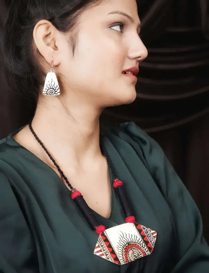 Sun Ceramic Handmade Nacklace With Earrings