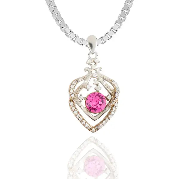 Silver Diamond Leaf Purple Stone Chain Pendant