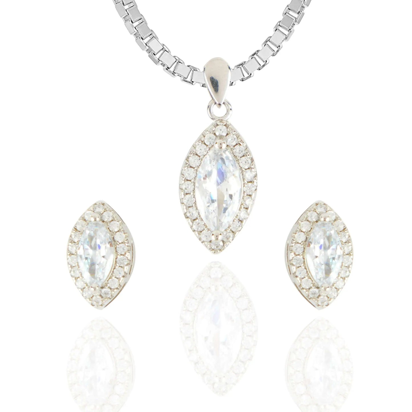 Silver White Drop Chain Pendant With Earrings