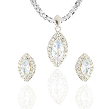 Silver White Drop Chain Pendant With Earrings