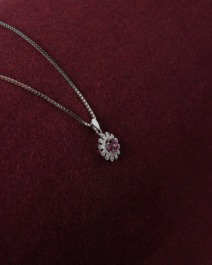 Silver Diamond Purple Stone Chain Pendant