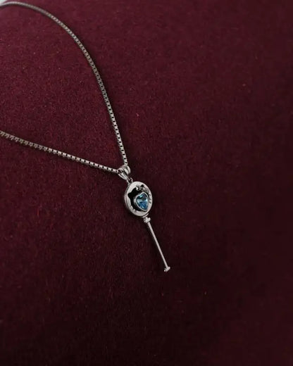 Silver Heart key Sky blue Stone Chain Pendant
