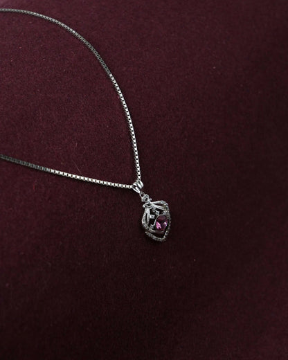 Silver Diamond Leaf Purple Stone Chain Pendant