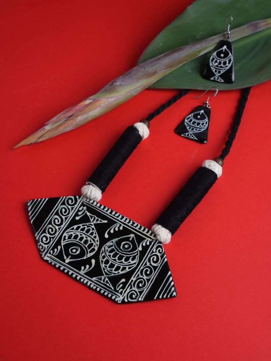 Two Fish Ceramic Handmade Nacklace & Earrings