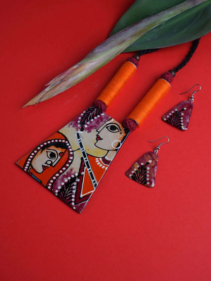 Two Girl Ceramic Handmade Nacklace With Earrings