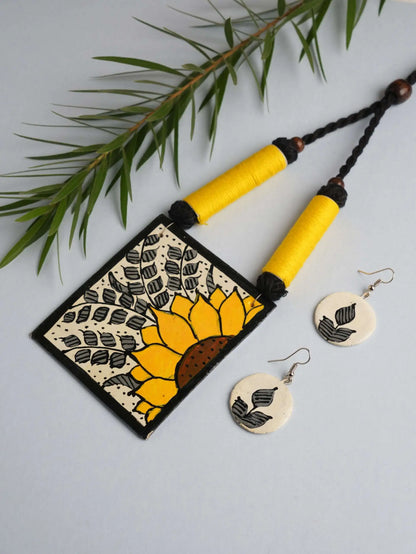 Flower Ceramic Handmade Nacklace With Earrings