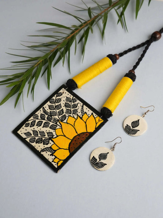 Flower Ceramic Handmade Nacklace With Earrings