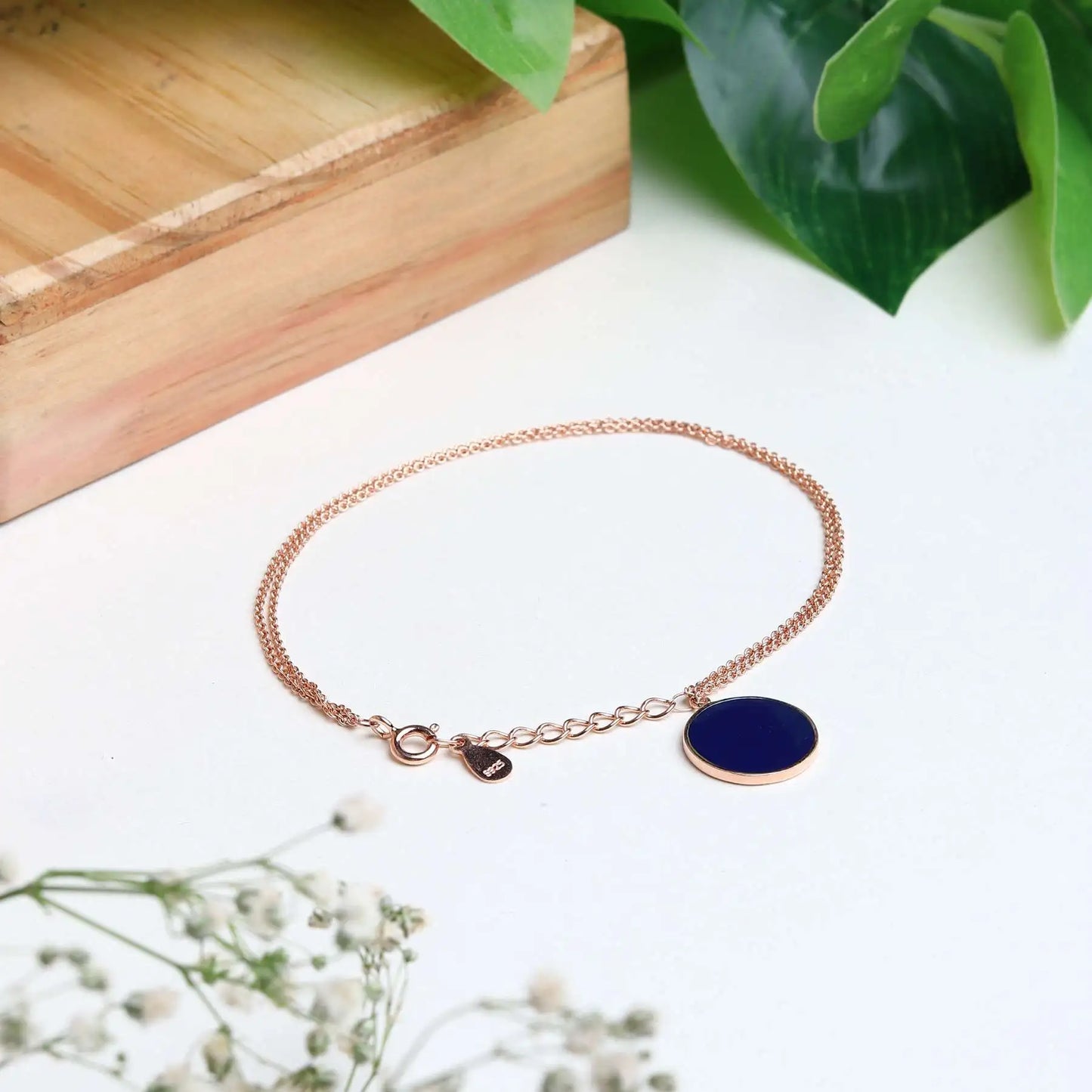 Silver Rose Gold Blue Charm Bracelet