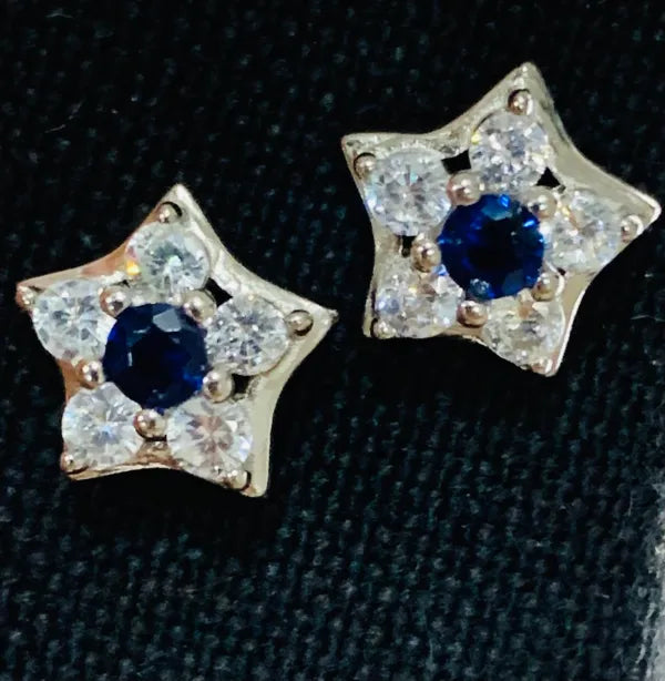 Silver Diamond Deep Sea Blue Earrings