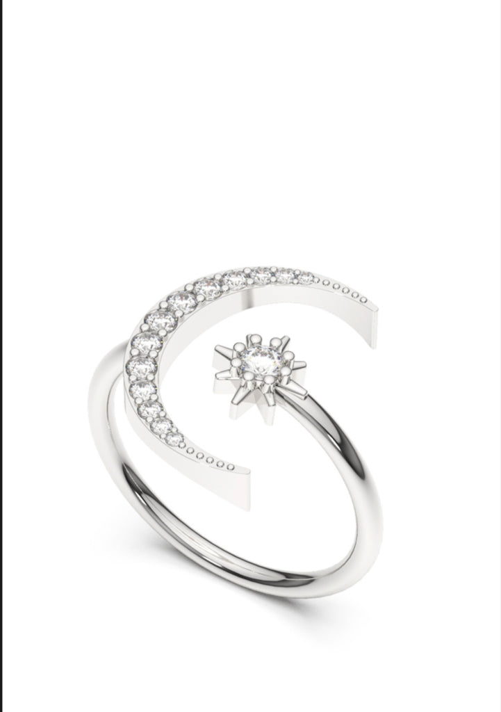 Sterling Silver Moon Star Ring