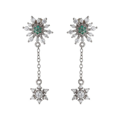 Silver Flower Drop Earrings