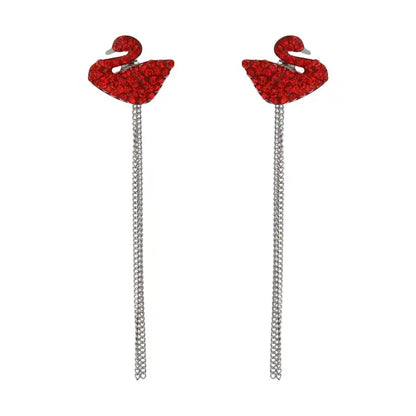Silver Red Swan Danglers