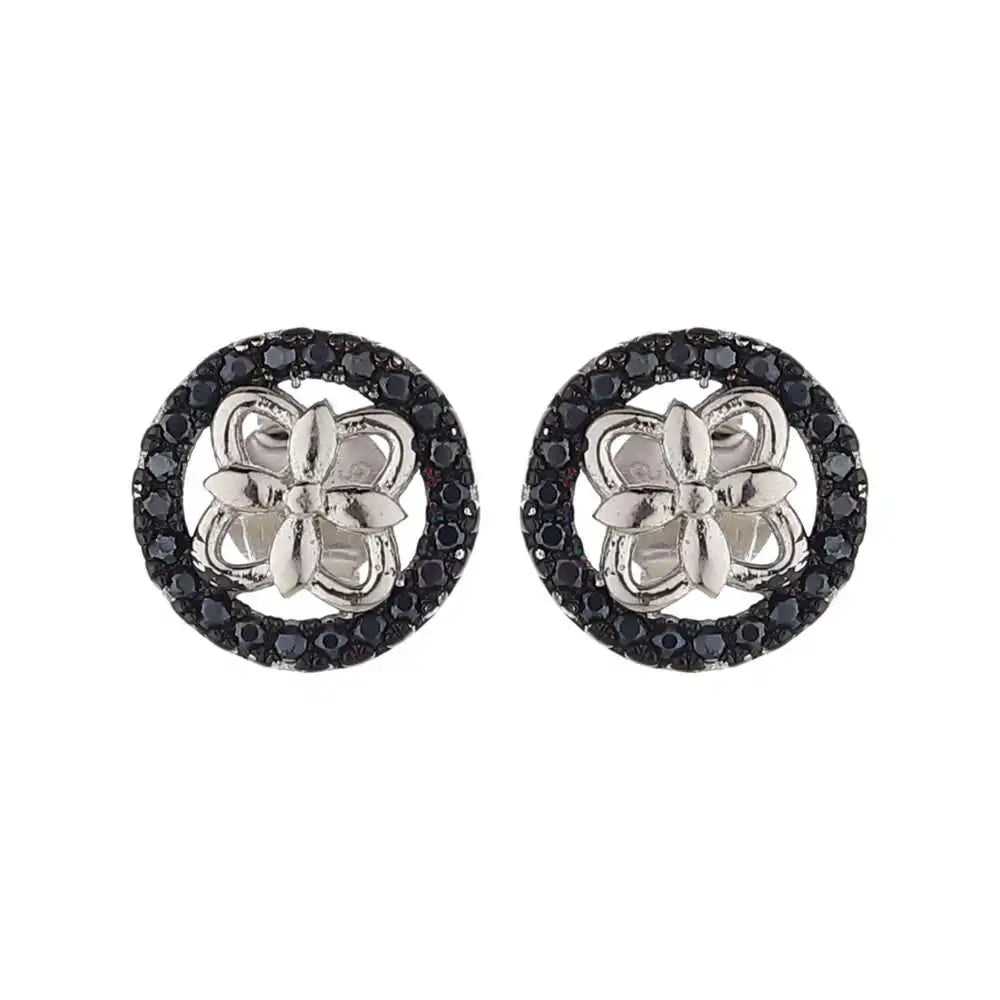 Silver Classic Black Sphere Earrings